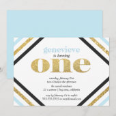 Gold Glitter First Birthday Invitation Kaart (Voorkant / Achterkant)