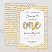 Gold Glitter First Birthday Kaart (Voorkant / Achterkant)