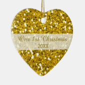 Gold Glitter First Kerstfeestfoto Keramisch Ornament (Rechts)