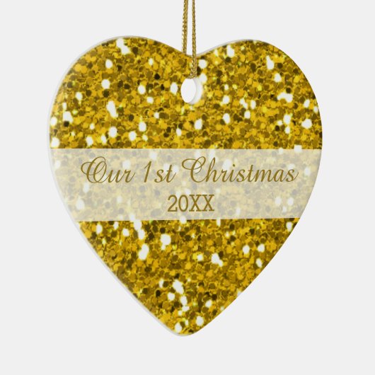 Gold Glitter First Kerstfeestfoto Keramisch Ornament (Rechts)