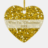 Gold Glitter First Kerstfeestfoto Keramisch Ornament (Voorkant)
