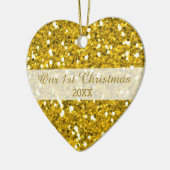 Gold Glitter First Kerstfeestfoto Keramisch Ornament (Links)