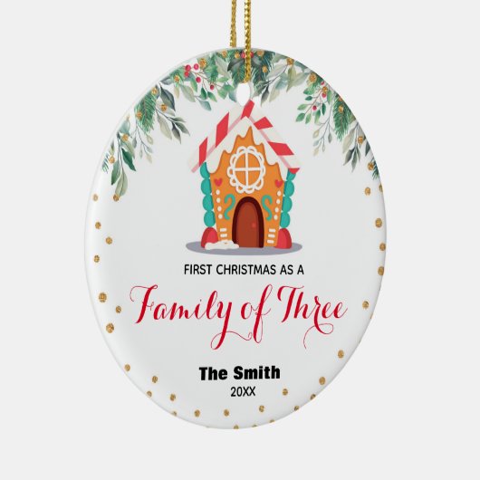 Gold Glitter First Kerstmis als familie van drie Keramisch Ornament (Rechts)