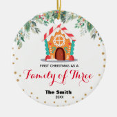 Gold Glitter First Kerstmis als familie van drie Keramisch Ornament (Voorkant)