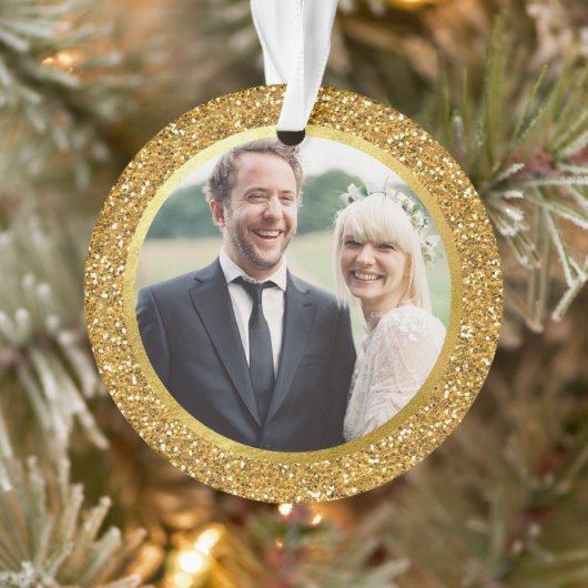 Gold & Glitter First Married kerstfoto Ornament (Boom)