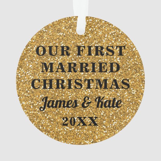 Gold & Glitter First Married kerstfoto Ornament (achterkant)