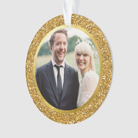 Gold & Glitter First Married kerstfoto Ornament (voorkant)