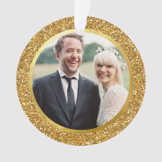 Gold & Glitter First Married kerstfoto Ornament (voorkant)