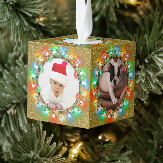 Gold Glitter Five Photo Kerstfeestdag Square Decoratie (Boom)