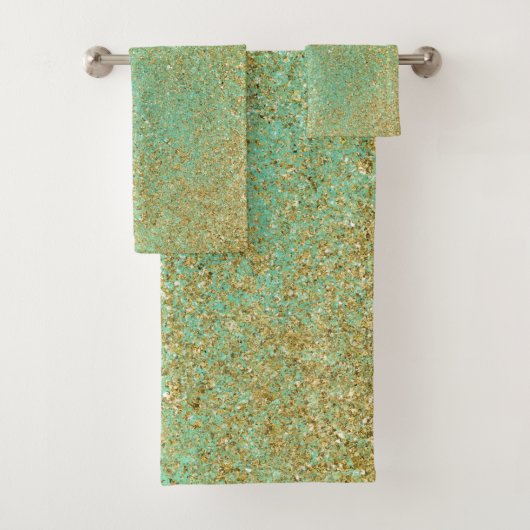 Gold Glitter Flecks Blauwgroen Aqua Glam Modern Gi Bad Handdoek (Insitu)