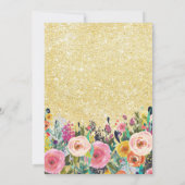 Gold Glitter Floral 15e verjaardag uitnodiging (Achterkant)