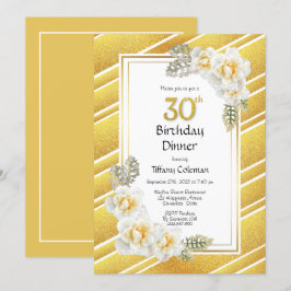 Gold Glitter Floral 30th Birthday Dinner Party Kaart