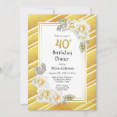 Gold Glitter Floral 40th Birthday Dinner Party Kaart (Voorkant)