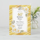 Gold Glitter Floral 60th Birthday Dinner Party Kaart (Staand voorkant)