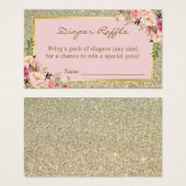 Gold Glitter Floral Baby shower Diaper Raffle Kaar Visitekaartjes (Voorkant /achterkant)
