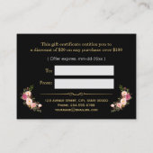 Gold Glitter Floral Beauty Salon Cadeaubon Kortingskaartje (Achterkant)