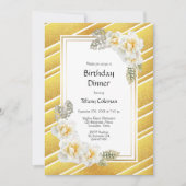 Gold Glitter Floral Birthday Dinner Party Kaart (Voorkant)