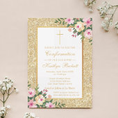 Gold Glitter Floral Confirmation of 1st Community Kaart