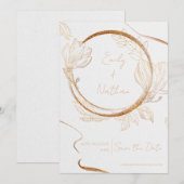 Gold Glitter Floral Elegant Wedding Save the Date Kaart (Voorkant / Achterkant)