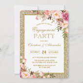 Gold Glitter Floral Engagement Party Uitnodiging (Voorkant)