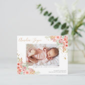 Gold Glitter Floral Foto Girl Birth Announance Briefkaart (Staand voorkant)
