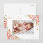 Gold Glitter Floral Foto Girl Birth Announance Briefkaart (Voorkant / Achterkant)