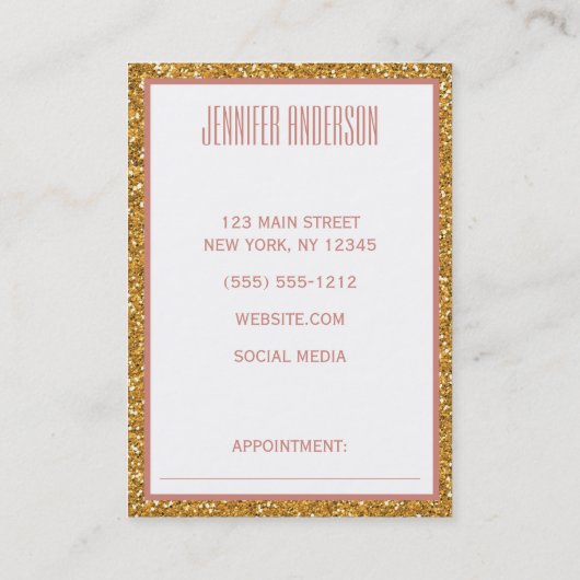 Gold Glitter Floral Geometric Beauty Appointment Afsprakenkaartje (Achterkant)