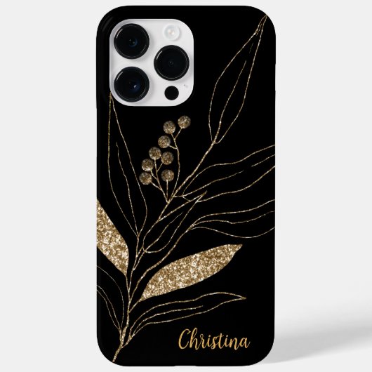 Gold Glitter Floral op zwart Case-Mate iPhone Case (Achterkant)