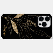 Gold Glitter Floral op zwart Case-Mate iPhone Case (Achterkant (horizontaal))
