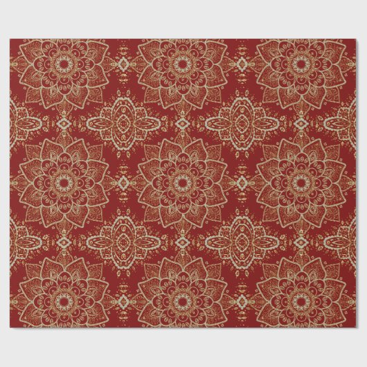 Gold Glitter Floral Paisley Mandala Pattern Cadeaupapier (Vlak)