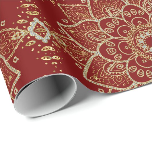 Gold Glitter Floral Paisley Mandala Pattern Cadeaupapier (Rol Hoek)