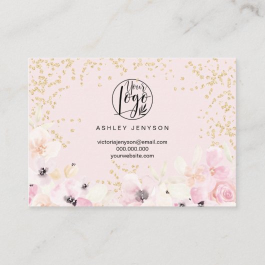 Gold glitter floral pastel logo script bedankt visitekaartje (Achterkant)