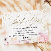 Gold glitter floral pastel logo script bedankt visitekaartje