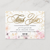 Gold glitter floral pastel logo script bedankt visitekaartje (Voorkant)