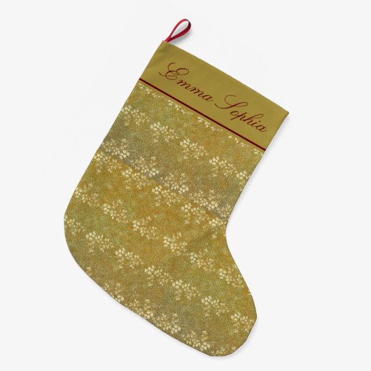 Gold Glitter Floral Pattern Grote Kerstsok (Voorkant (Hangend))