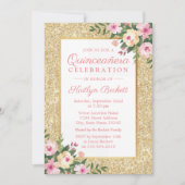 Gold Glitter Floral Quinceañera 15e verjaardag Kaart (Voorkant)