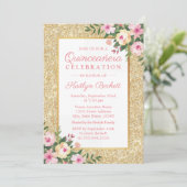 Gold Glitter Floral Quinceañera 15e verjaardag Kaart (Staand voorkant)