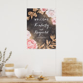 Gold Glitter Floral Rustic Wedding Welcome Sign Poster (Keuken)