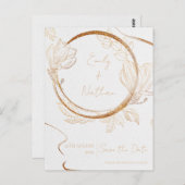 Gold Glitter Floral Script Weduwen sparen de Datum Briefkaart (Voorkant / Achterkant)