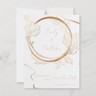 Gold Glitter Floral Script Weduwen sparen de Datum Briefkaart