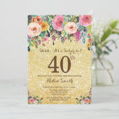 Gold Glitter Floral Surprise 40th Birthday Kaart (Staand voorkant)