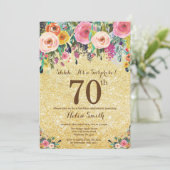 Gold Glitter Floral Surprise 70th Birthday Kaart (Staand voorkant)