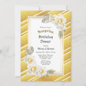 Gold Glitter Floral Surprise Birthday Dinner Kaart (Voorkant)