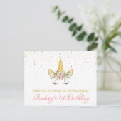 Gold Glitter | Floral Unicorn Horn Birthday Baby Feestdagenkaart (Staand voorkant)