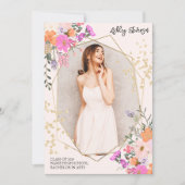 Gold glitter floral waterverf foto afstuderen aankondiging (Voorkant)