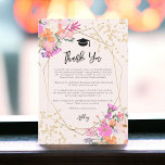 Gold glitter floral waterverf foto afstuderen bedankkaart<br><div class="desc">Een chique lente,  zomerroze,  paarse en oranje bloemige waterverf en gouden glitter confetti typografie afstuderen bedankje met handgeschilderde bloemen,  groene waterverf bladtakken met gouden geometrische terrarium lijst op een blush roze achtergrond,  voeg je foto aan de achterkant toe</div>