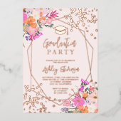 Gold glitter floral waterverf foto afstuderen folie uitnodiging (Voorkant)