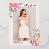 Gold glitter floral waterverf foto afstuderen folie uitnodiging (Achterkant)