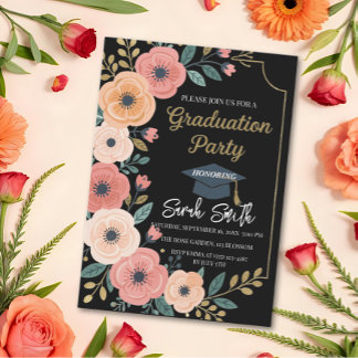 Gold glitter floral waterverf foto afstuderen kaart