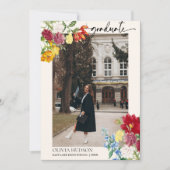 Gold glitter floral waterverf foto afstuderen kaart (Voorkant)